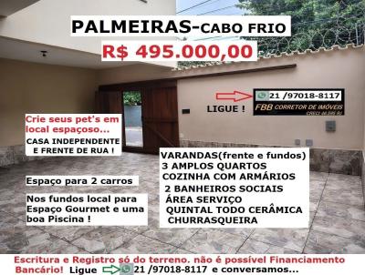 Casa para Venda, em Cabo Frio, bairro Palmeiras, 3 dormitrios, 2 banheiros, 2 vagas